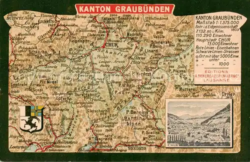 AK / Ansichtskarte Chur_GR Panorama Gebietskarte Kanton Graubuenden Chur_GR