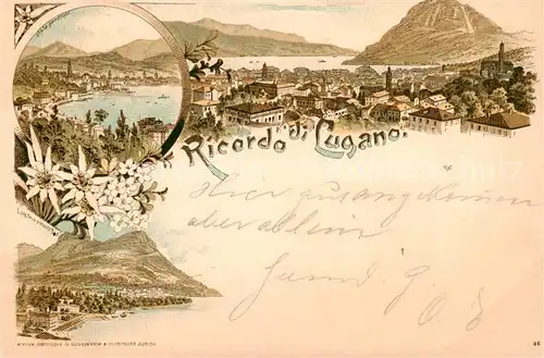 AK / Ansichtskarte Lugano_Lago_di_Lugano_TI Vista generale Lugano e Monte Bre 