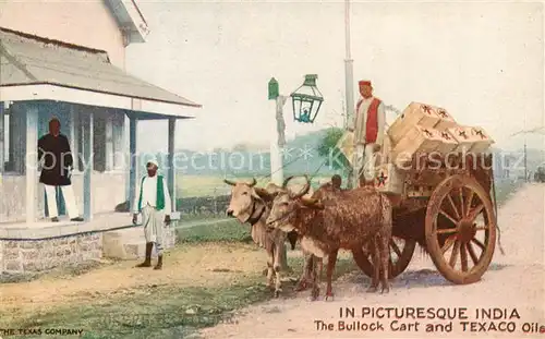 AK / Ansichtskarte India_Indien The Bullock Cart and Texaco Oils 