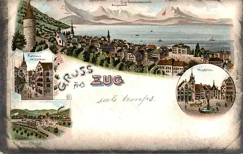 AK / Ansichtskarte Zug__ZG Buergenstock Rathaus mit Zytturm Neuer Bahnhof Hauptplatz 