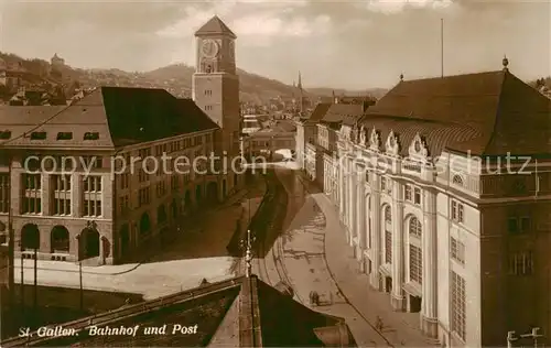 AK / Ansichtskarte St_Gallen_SG Bahnhof und Post St_Gallen_SG