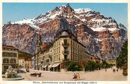 AK / Ansichtskarte Glarus_GL Bahnhofstrasse und Burgstrasse mit Wiggis Glarus_GL