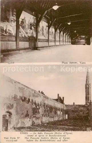 AK / Ansichtskarte  Ypres_Ypern_Ieper La Salle Pauwels Halles dYpres avant et apres le Bombardement 