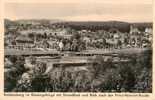 AK / Ansichtskarte 73831811 Brueckenberg_Krummhuebel_Riesengebirge_PL mit Strandbad und Blick nach der Prinz Heinrich Baude 