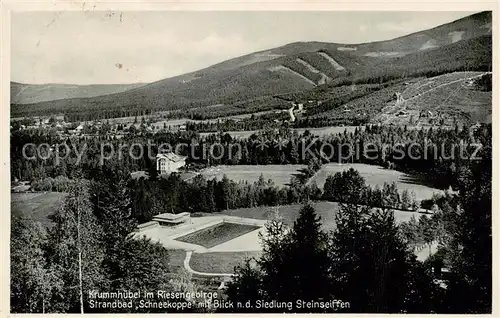 AK / Ansichtskarte  Krummhuebel_Karpacz_Riesengebirge_PL Strandbad Schneekoppe mit Siedlung Steinseiffen 