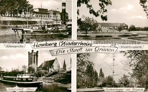 AK / Ansichtskarte  Homberg_Niederrhein Rheingarten Hubertusplatz Schulschiff Rhein Parkanlagen am Dreieck Homberg Niederrhein