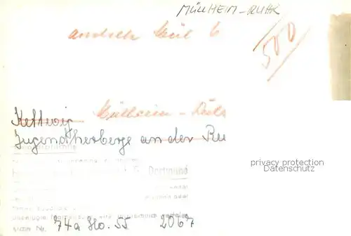 AK / Ansichtskarte  Muelheim_Ruhr Jugendherberge Kahlenburg Muelheim Ruhr