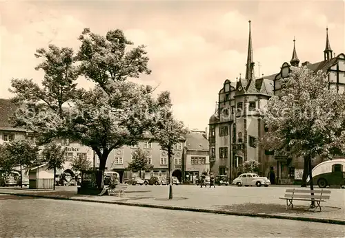 AK / Ansichtskarte Saalfeld_Saale Markt mit Rathaus und Hotel Anker Saalfeld_Saale
