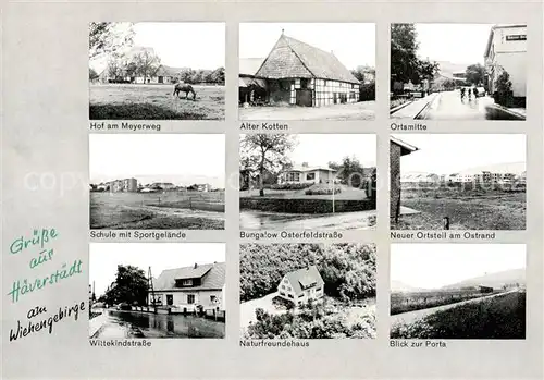 AK / Ansichtskarte Haeverstaedt_Minden Hof am Meyerweg Alter Kotten Ortsmitte Schule mit Sportgelaende Bungalow Osterfeldstrasse Neuer Ortsteil Wittekindstrasse Naturfreundehaus Blick zur Porta 