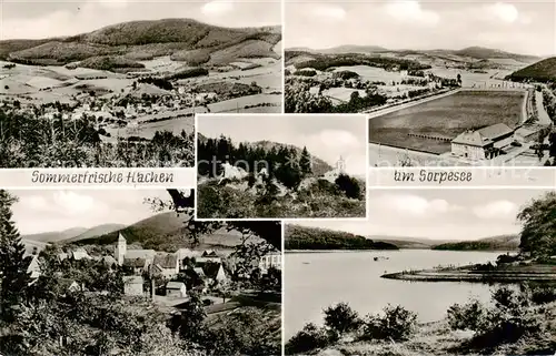 AK / Ansichtskarte Hachen_Sauerland Panorama am Sorpesee Schwimmbad Hachen_Sauerland