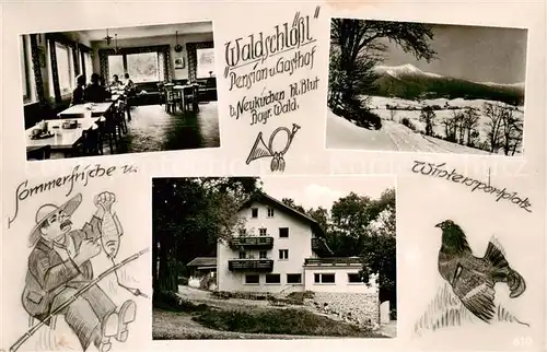 AK / Ansichtskarte Neukirchen_Heilig_Blut Gasthof Pension Waldschloessl Gastraum Panorama Neukirchen_Heilig_Blut