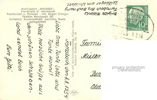 AK / Ansichtskarte Murrhardt Restaurant Pension Waldsee Fronsbach  Murrhardt