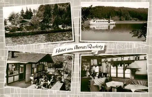 AK / Ansichtskarte Rurberg_Simmerath Haus am Obersee Terrasse Gaststube Fahrgastschiff 