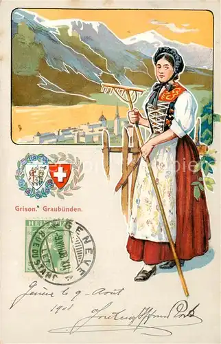 AK / Ansichtskarte Grison_Graubuenden_Kanton_GR Graubuendnerin in Tracht 