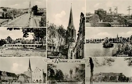 AK / Ansichtskarte Werne__Lippe_Muenster_Westfalen Steinstrasse Kirche Sole Freibad Markt Parkanlagen Zeche Stadtpark Hospital 