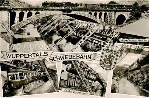 AK / Ansichtskarte Wuppertal Schwebebahn Sonnborner Bruecke Adlerbruecke Dampflokomotive Eisenbahn Wuppertal