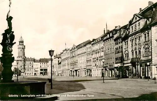AK / Ansichtskarte Goerlitz__Sachsen Leninplatz mit Ritterbrunnen und Reichenbacher Turm 