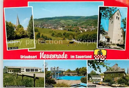 AK / Ansichtskarte Neuenrade Panorama Urlaubsort Kirchen Schuetzenhalle Kuentrop Freibad Rathaus Neuenrade