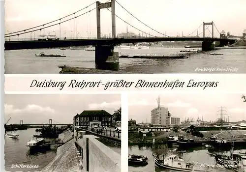 AK / Ansichtskarte Duisburg__Ruhr Groesster Binnenhafen Europas Homberger Rheinbruecke Schifferboerse Phoenix Rheinrohr 