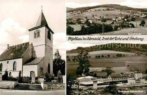 AK / Ansichtskarte 73832573 Mossau Panorama Kirche mit Kriegerdenkmal Brauerei Schmucker Mossau