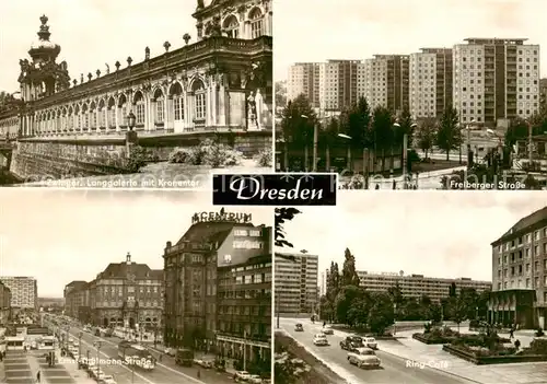 AK / Ansichtskarte 73832722 Dresden_Elbe Zwinger Langgalerie mit Kronentor Freiberger Strasse Wohnsiedlung Ernst Thaelmann Strasse Ring-Café 