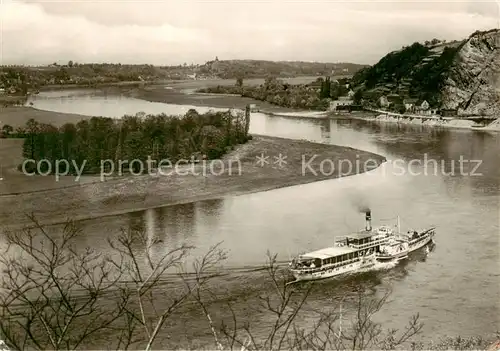 AK / Ansichtskarte 73832735 Diesbar-Seusslitz Grosser Elbebogen am Boesen Bruder Fahrgastschiff Diesbar-Seusslitz