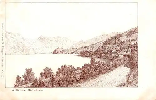 AK / Ansichtskarte Wallensee_Walensee_SG Muehlehorn Zeichnung 