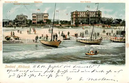 AK / Ansichtskarte Ahlbeck_Ostseebad Strand Hotels Boote am Strand Ahlbeck_Ostseebad