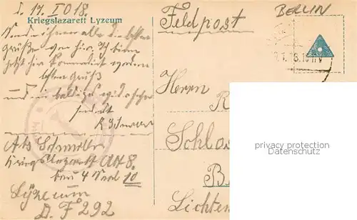 AK / Ansichtskarte Berlin Kriegslazarett Lyzeum Feldpost Berlin