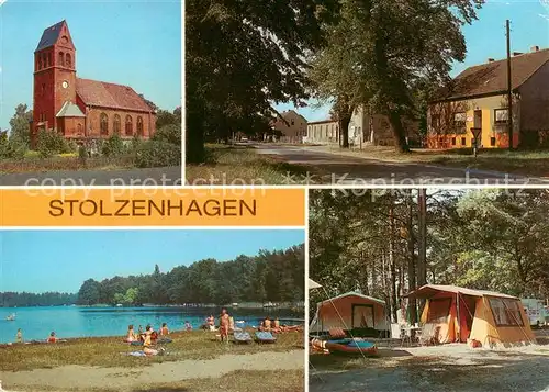 AK / Ansichtskarte Stolzenhagen_Wandlitz Dorfkirche Dorfstrasse Badestelle Stolzenhagener See Campingplatz Stolzenhagen Wandlitz