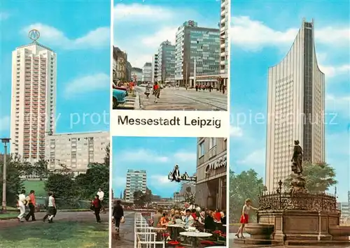 AK / Ansichtskarte Leipzig Wohnhochhaus Neubauten am Bruehl Milchbar Katharinens Hochhaus der Karl Marx Universitaet Leipzig