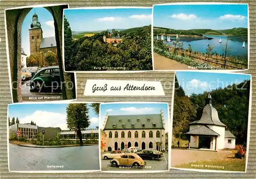 AK / Ansichtskarte Attendorn Pfarrkirche Burg Schnellenberg Biggetalsperre Kapelle Waldenburg Hallenbad Kreisheimatmuseum Attendorn