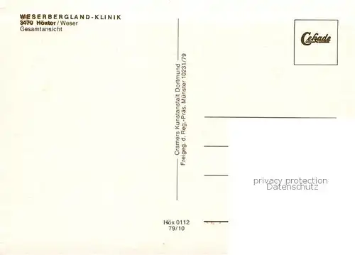 AK / Ansichtskarte Hoexter_Weser Weserbergland Klinik Fliegeraufnahme Hoexter Weser