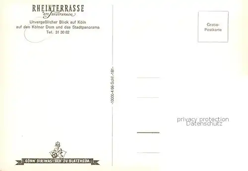 AK / Ansichtskarte Koeln__Rhein Rheinterrasse am Tanzbrunnen mit Blick zum Koelner Dom 