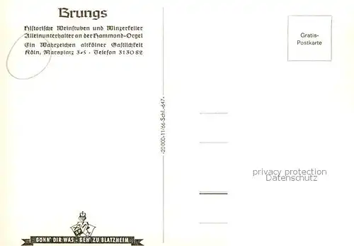 AK / Ansichtskarte Koeln__Rhein Brungs Historische Weinstuben und Winzerkeller 