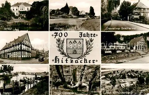 AK / Ansichtskarte 73833147 Hitzacker_Elbe Schloss Kirche Drawehner Torschenke Altes Zollhaus Kurhotel Walfrieden Hafen Riesenkastanie Panorama Hitzacker Elbe