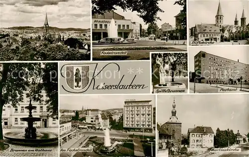 AK / Ansichtskarte  Kaiserslautern Fackelrondel Stiftskirche Brunnen am Rathaus Martinskirche Postamt Kaiserslautern