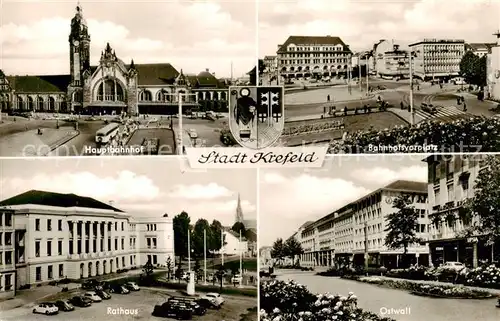 AK / Ansichtskarte  Krefeld_Crefeld Hauptbahnhof Bahnhofsvorplatz Rathaus Ostwall 