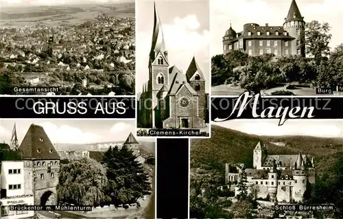 AK / Ansichtskarte  Mayen Panorama Clemens Kirche Burg Brueckentor mit Muehlenturm Schloss Buerresheim Mayen