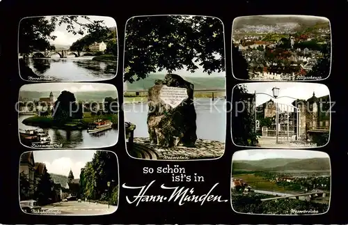 AK / Ansichtskarte  Hann._Muenden Werrabruecke Zusammenfluss Bahnhofstrasse WesersteinTillyschanze Welfenschloss Weserbruecke Hann. Muenden