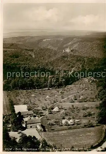 AK / Ansichtskarte Ballenstedt Hotel zum Gartenhaus mit Burg Falkenstein Ballenstedt