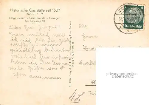 AK / Ansichtskarte Ballenstedt Hotel zum Gartenhaus mit Burg Falkenstein Ballenstedt