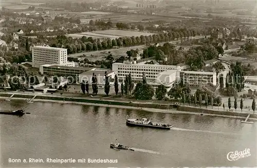 AK / Ansichtskarte Bonn_Rhein Rheinpartie mit Bundeshaus Fliegeraufnahme Bonn_Rhein