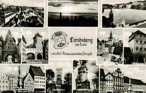 AK / Ansichtskarte Landsberg_Lech Panorama Baeckertor Sandauertor Schmalzturm Faerbergor Marienbrunnen Bayertor Mutterturm Rathaus Landsberg_Lech