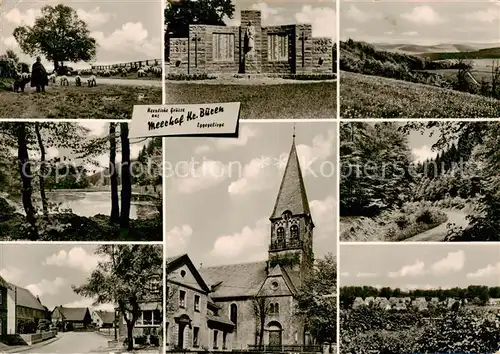 AK / Ansichtskarte Meerhof Schafherde Kriegerdenkmal Panorama Strassenpartie Kirche Meerhof