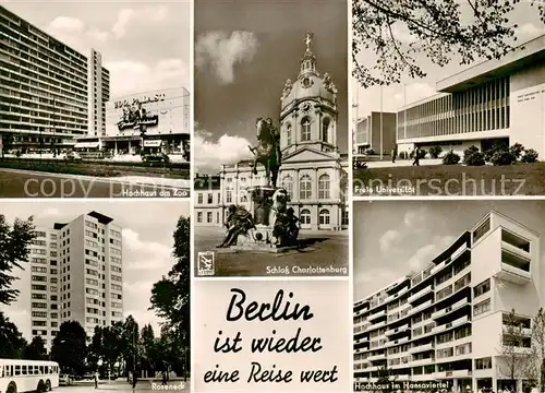 AK / Ansichtskarte Berlin Hochhaus am Zoo Schloss Charlottenburg Freie Universitaet Roseneck Hochaus im Hansaviertel Berlin