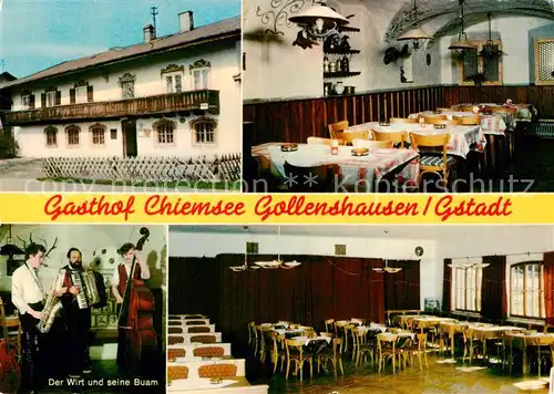 AK / Ansichtskarte Gollenshausen_Chiemsee Gasthof Chiemsee Gaststube Der Wirt und seine Buam Speisesaal Gollenshausen_Chiemsee