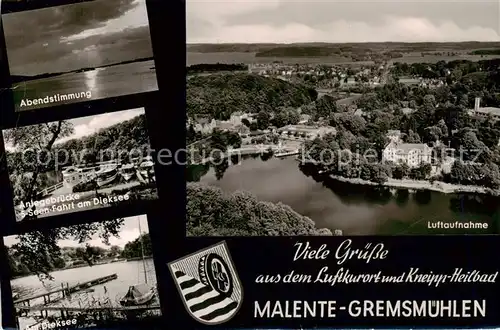 AK / Ansichtskarte Malente Gremsmuehlen Fliegeraufnahme Abendstimmung Anlegebruecke am Dieksee  Malente Gremsmuehlen