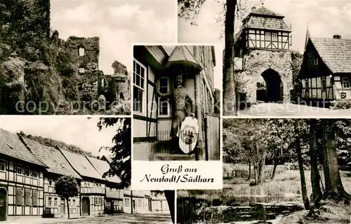 AK / Ansichtskarte Neustadt_Harz Teilansichten Ruine Hohnstein Roland Stadttor Neustadt_Harz