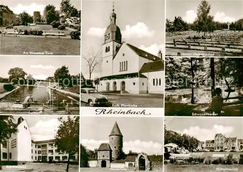 AK / Ansichtskarte Rheinbach Am Wasemer Turm Freibad Kath Pfarrkirche Schwanenweiher Hesseturm Wilhelmsplatz Krankenhaus Rheinbach